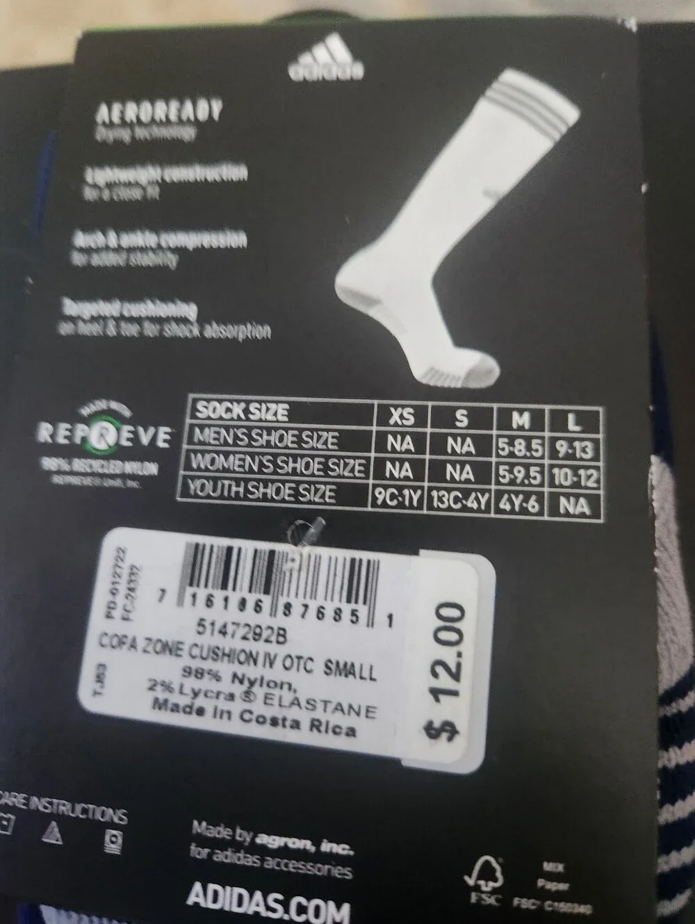 ADIDAS SOCCER COPA ZONE  SOCK Striped Cuff NAVY/WHITE NEW SIZE S